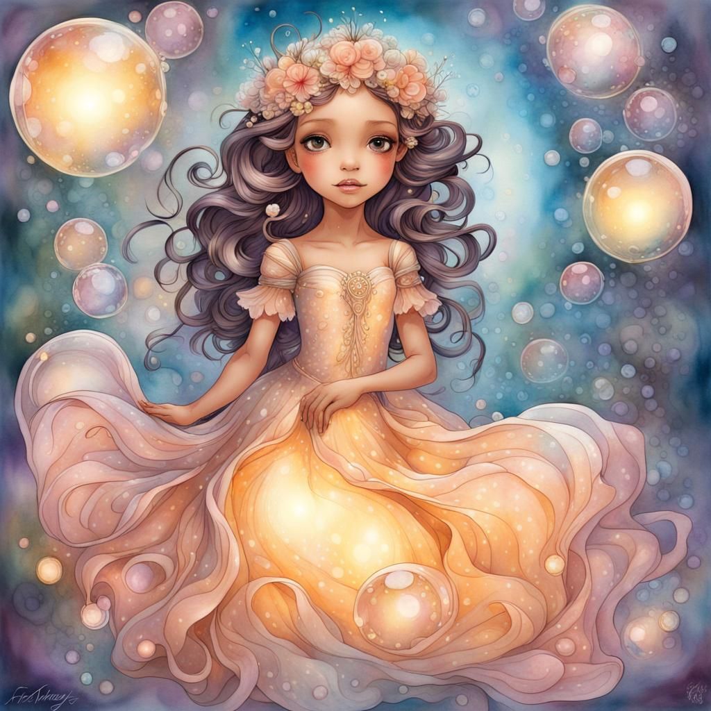 Ethereal Magical Princess in Metallic Watercolor Style