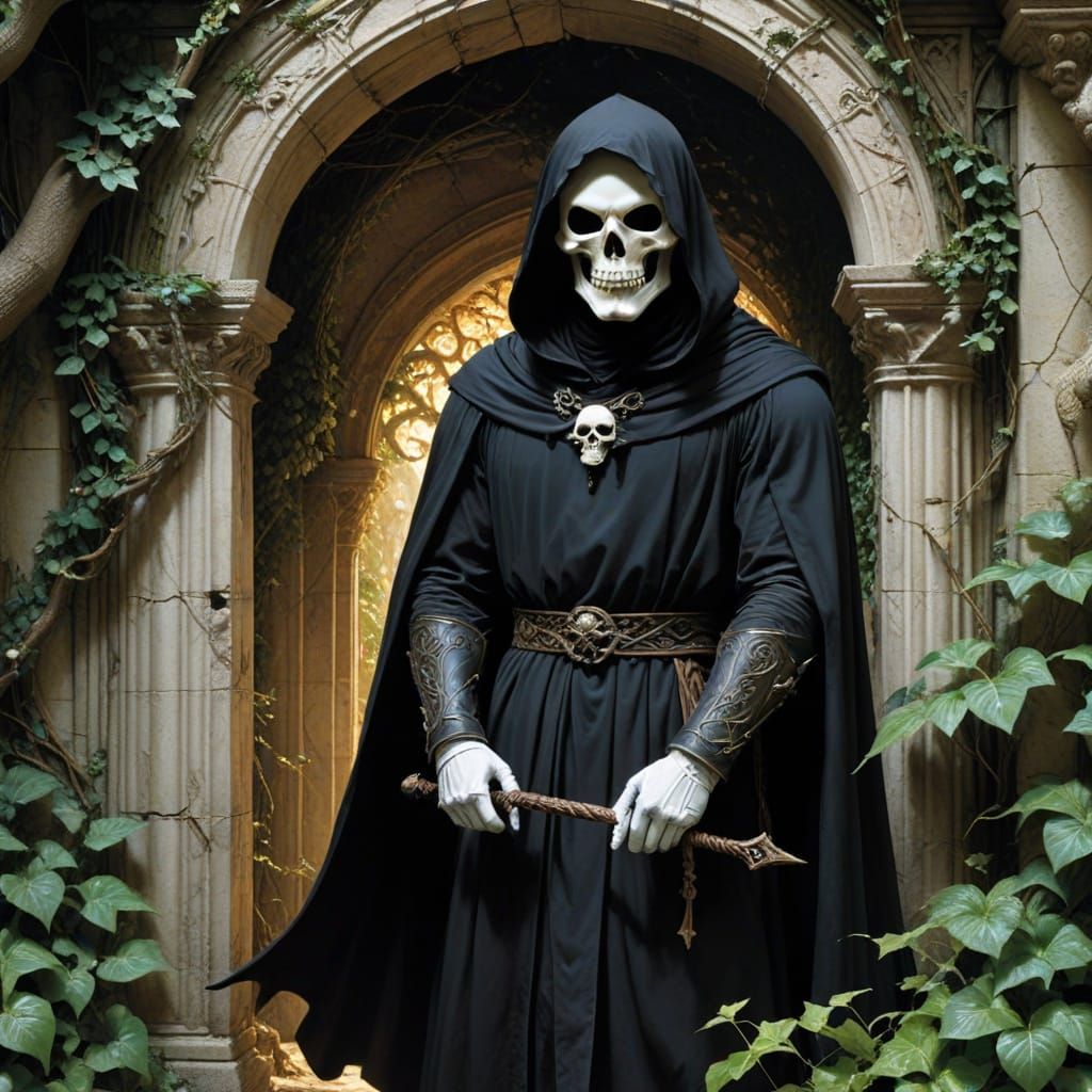 Mysterious Renaissance Man at Ancient Palace Doorway