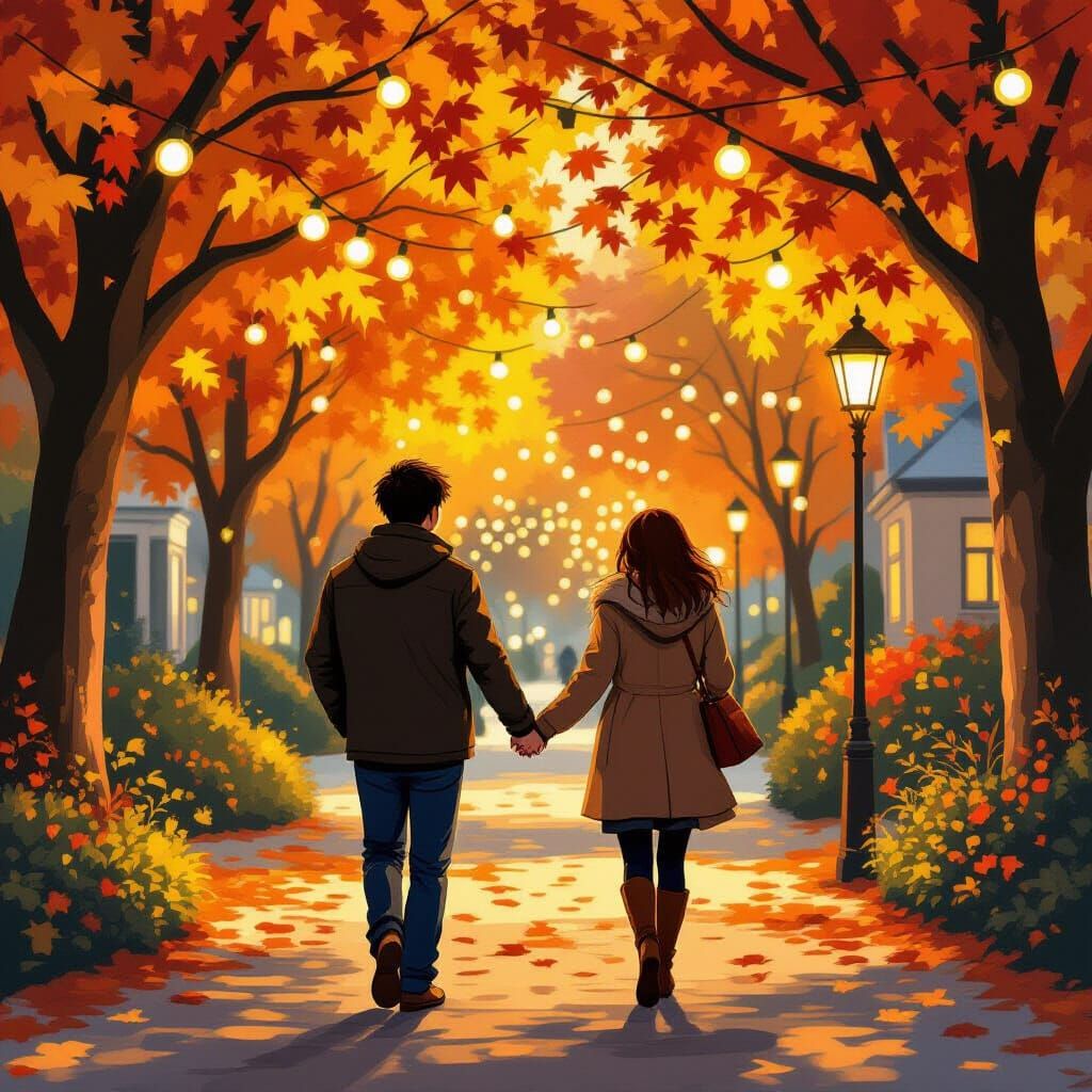 Romantic Autumn Walk in Anime Style