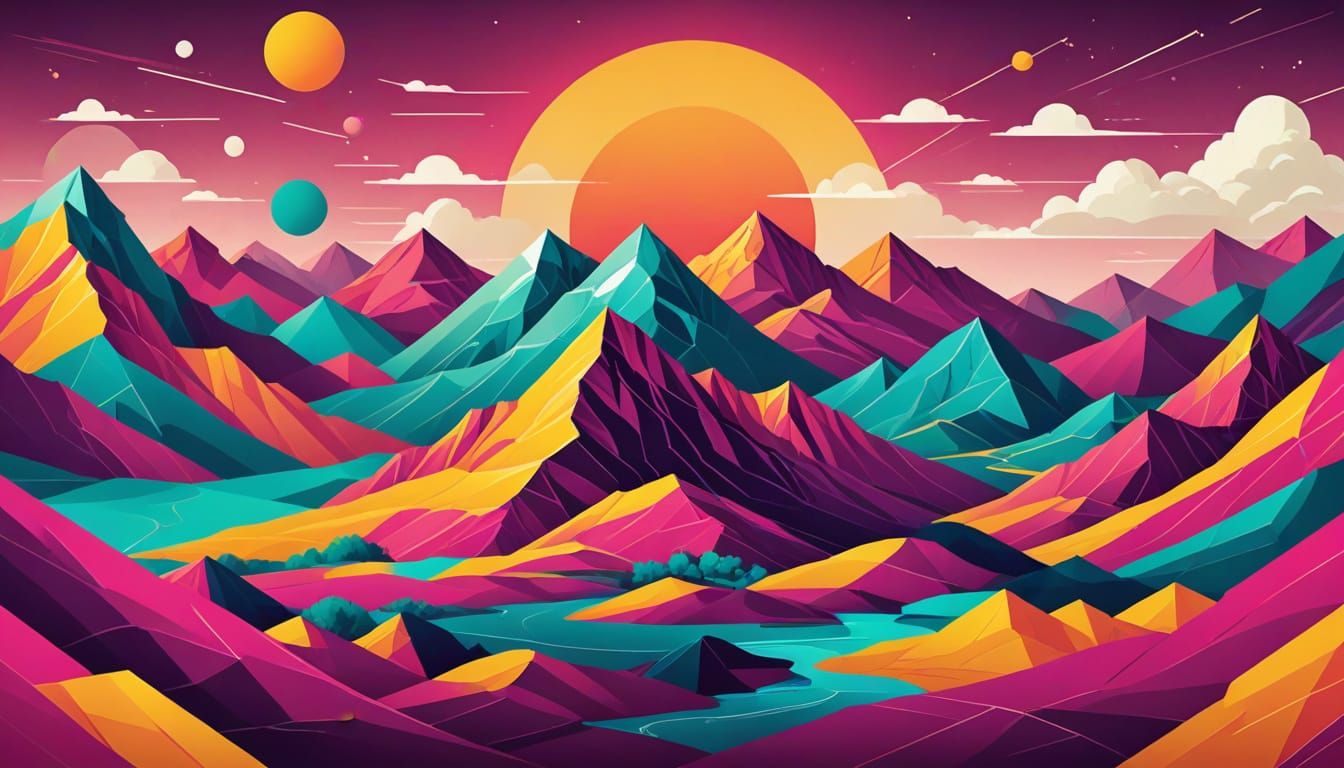 Triadic Mountains in Bauhaus-Inspired Pop Art