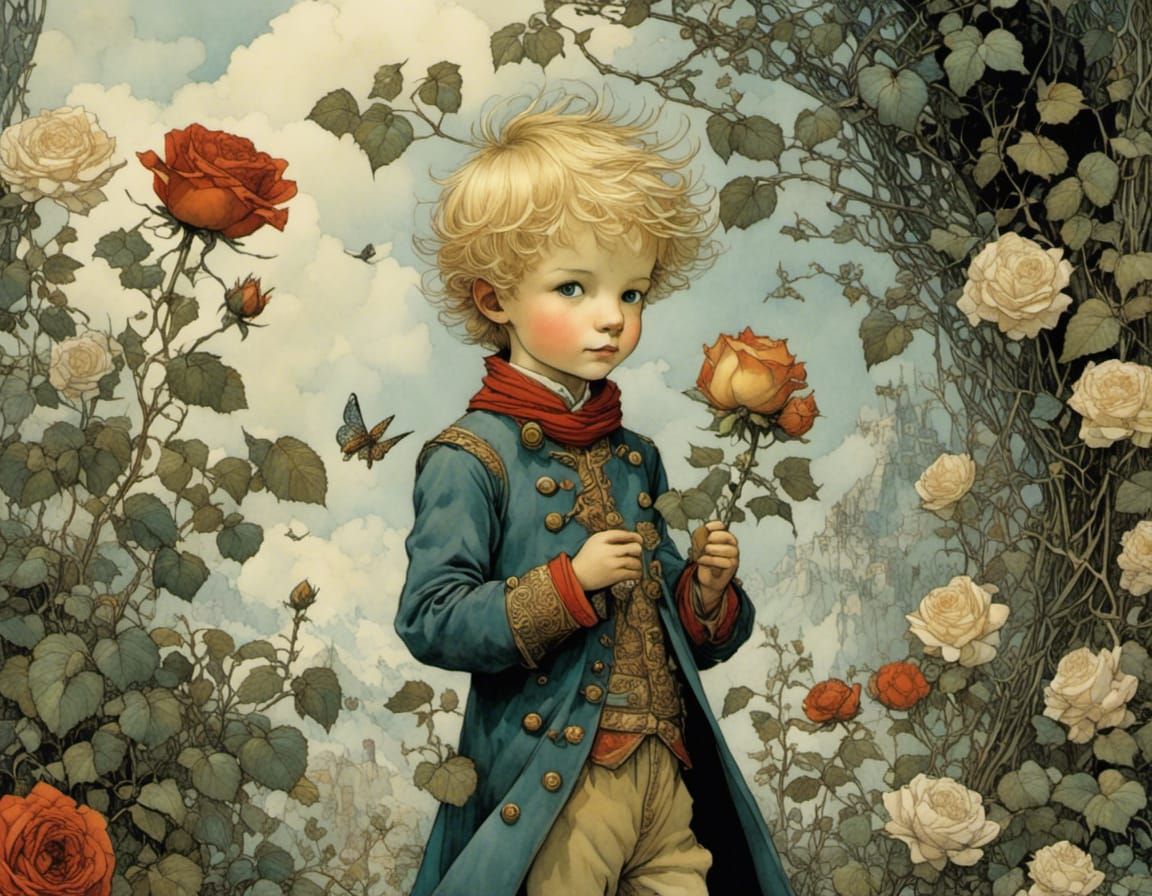 The Little Prince and Rose: Intricate Illustration