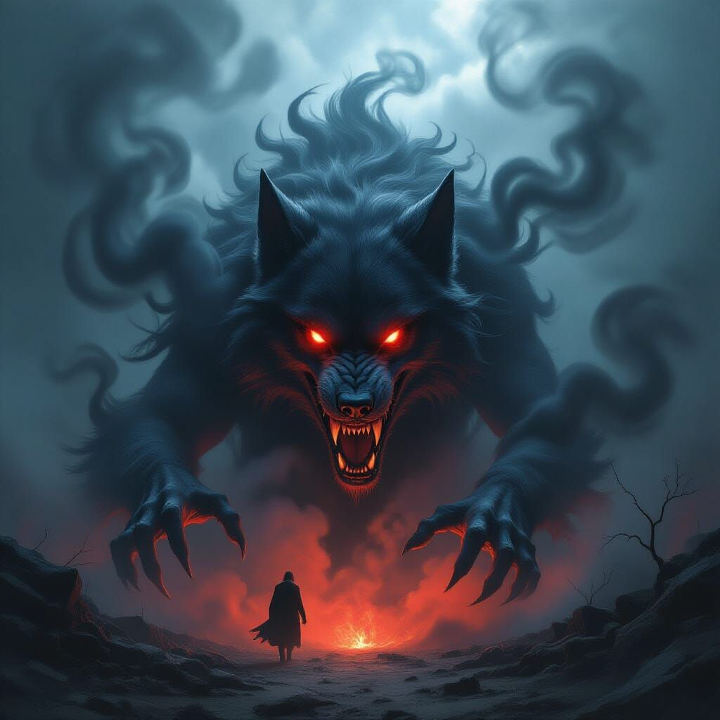 Terrifying Hellhound Enveloped in Black Smoke