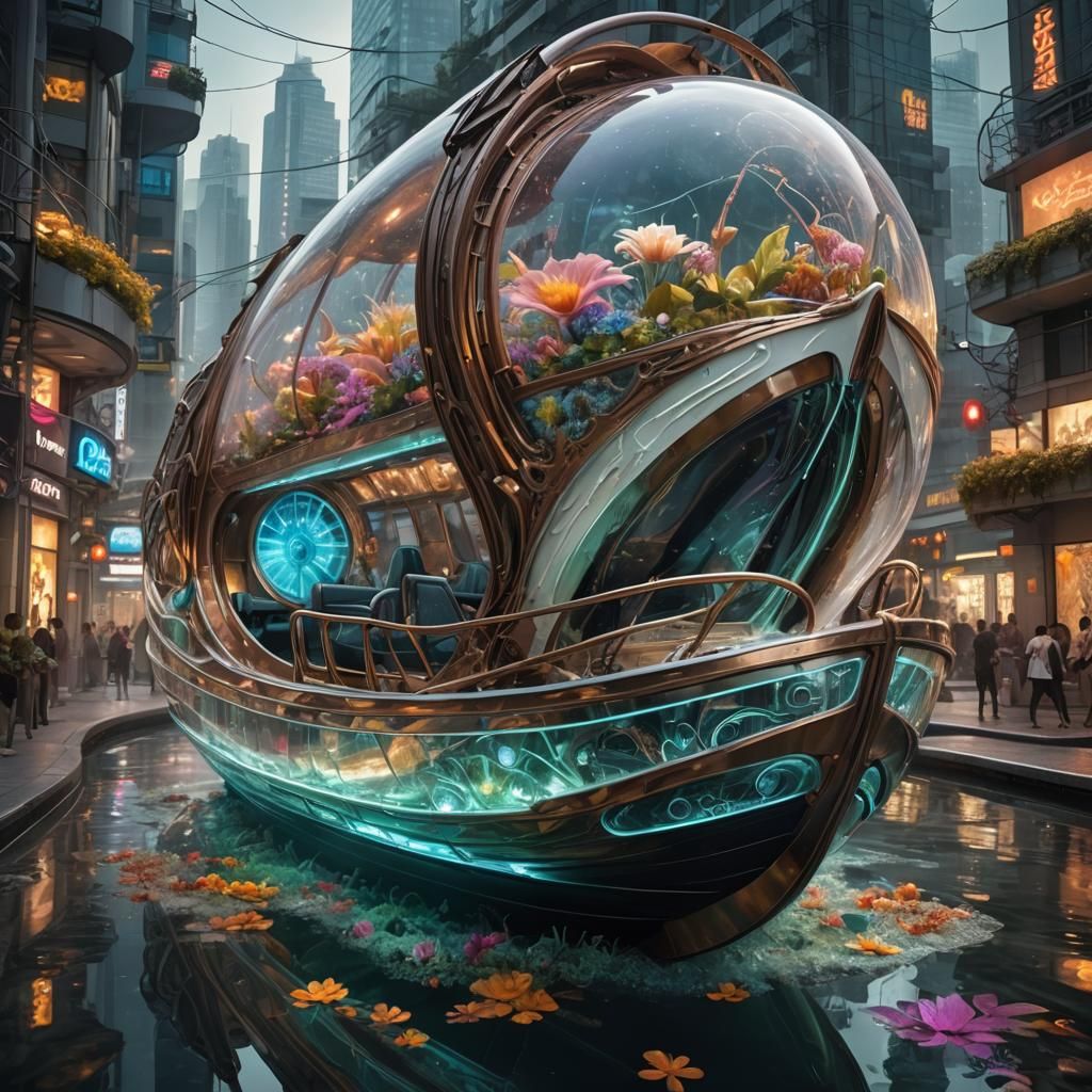 Cybernetic City Boat in Floral Deco