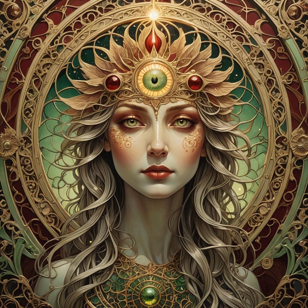 Art Nouveau Sun God with Sacred Geometry