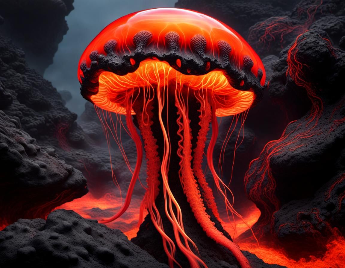 Alien Lava Jellyfish with Flowing Tentacles