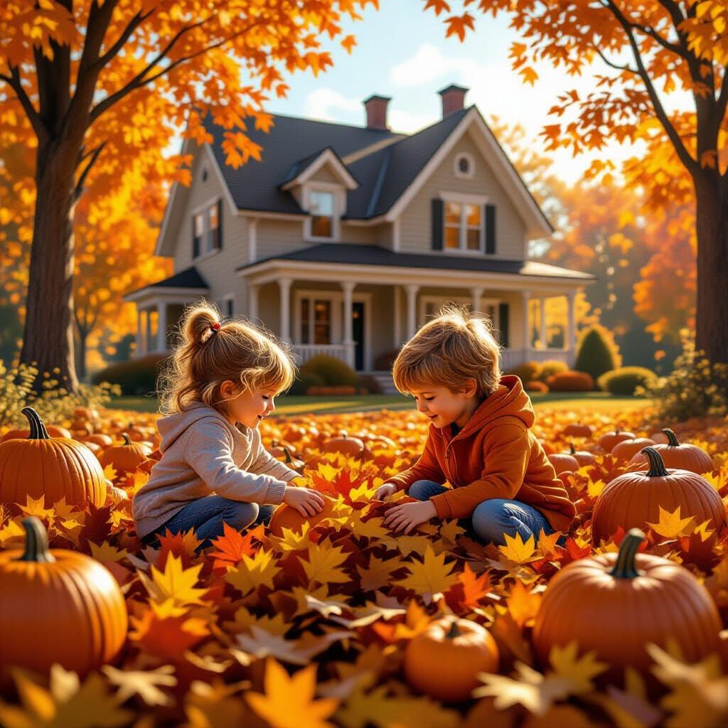 Children's Autumn Playtime in 3D Rendered Scene