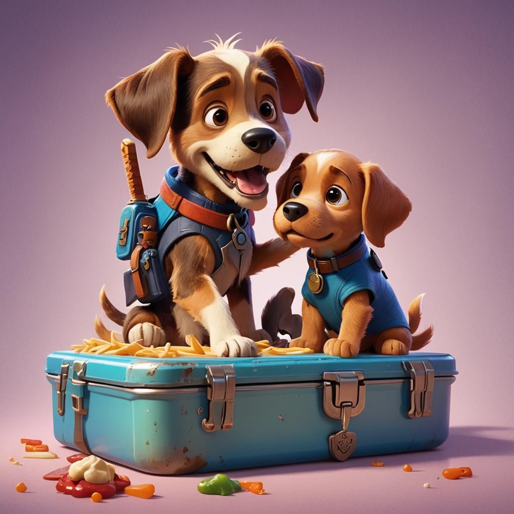 Pixar-Style Lunchbox Concept Art with Puppy