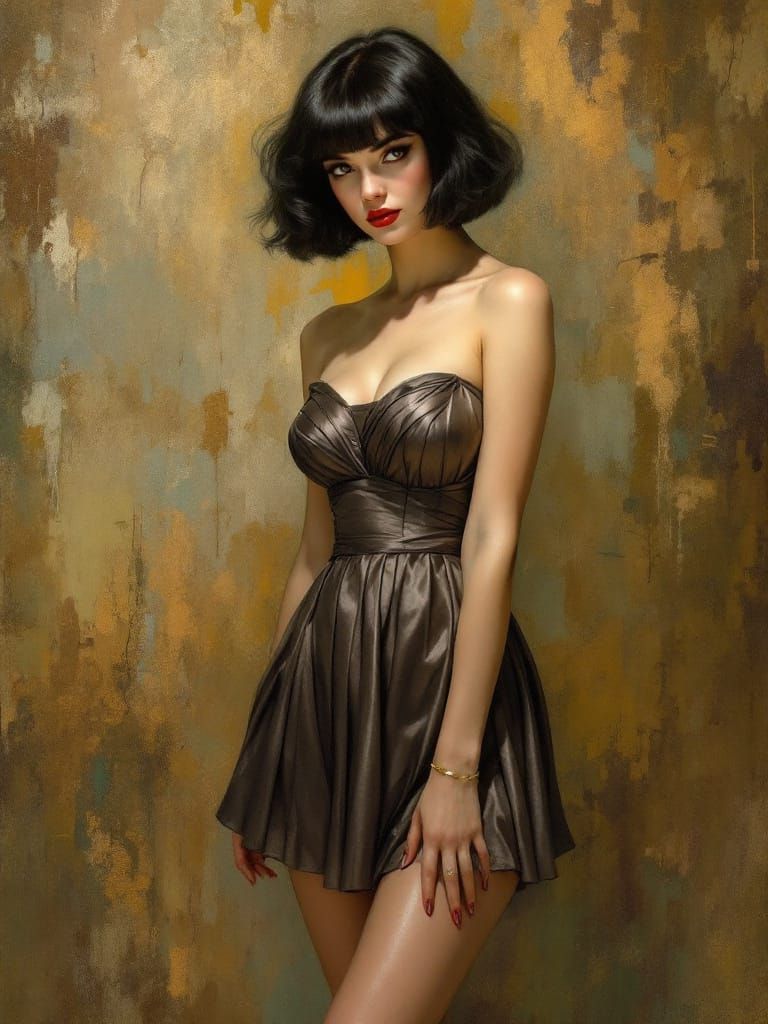 Pin-Up Woman in Metallic Dress, Art Nouveau & Tonalism Style