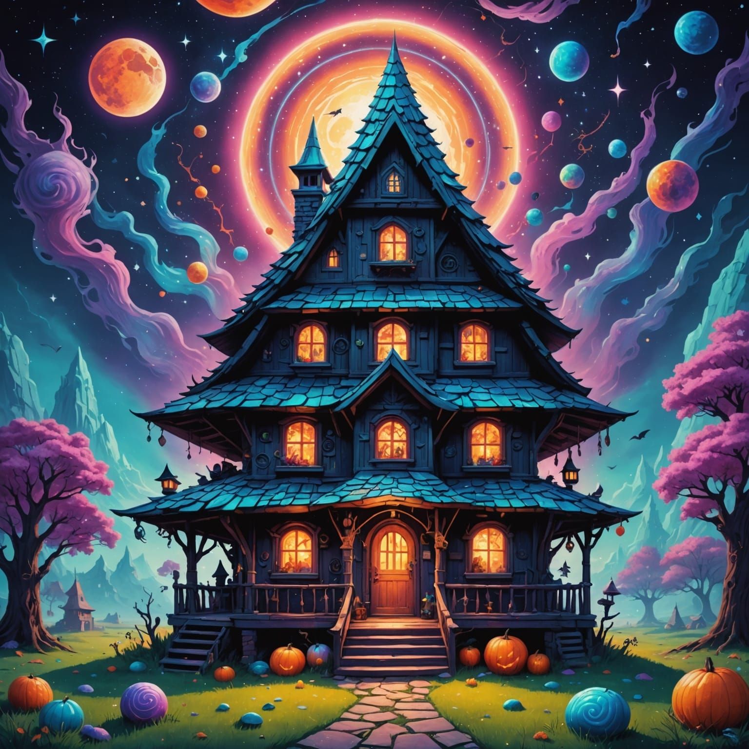 Cosmic Candy Kingdom in Vibrant Holographic Style