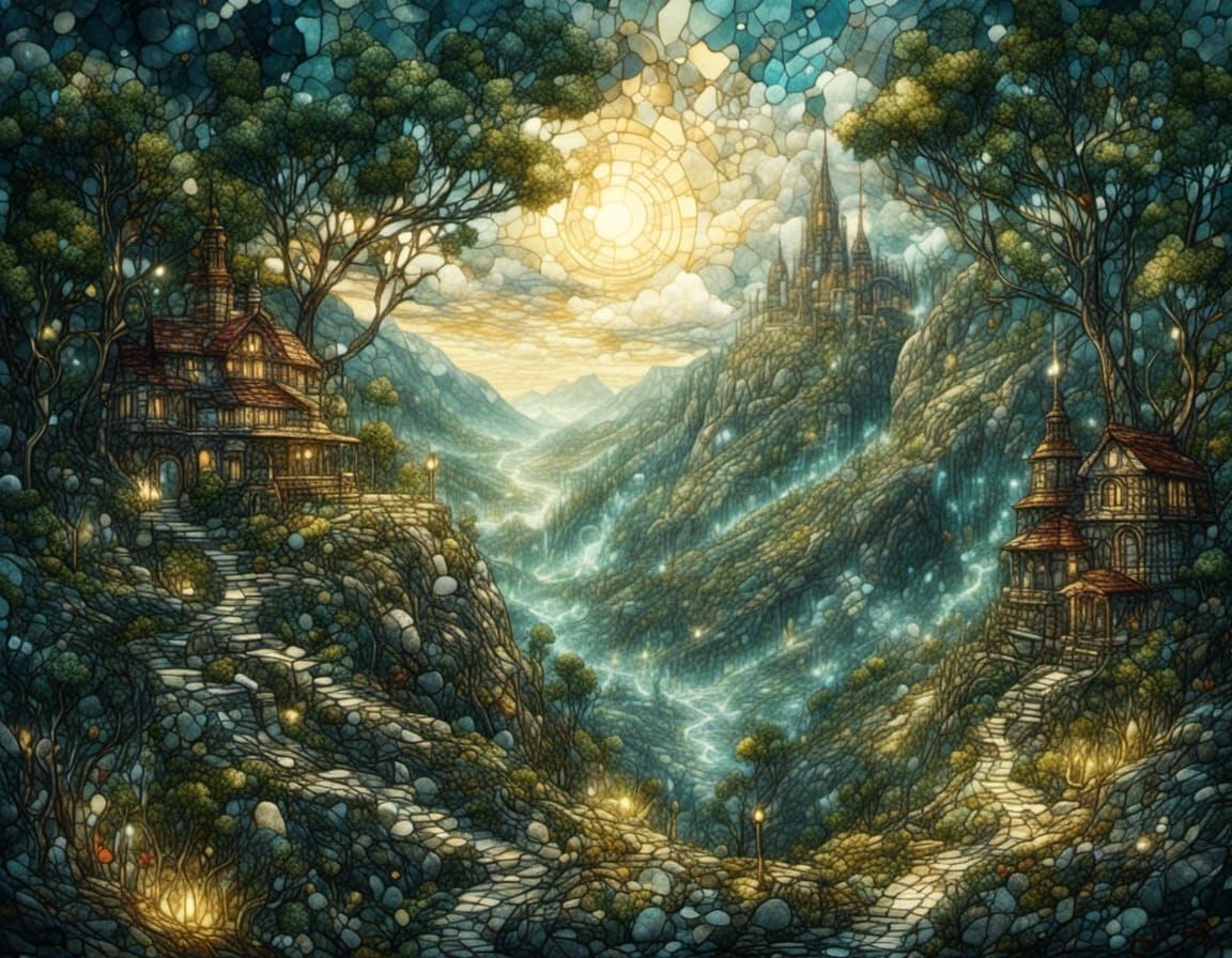 Mystic Mosaic of a Dark Hollow in Stony Mountainside