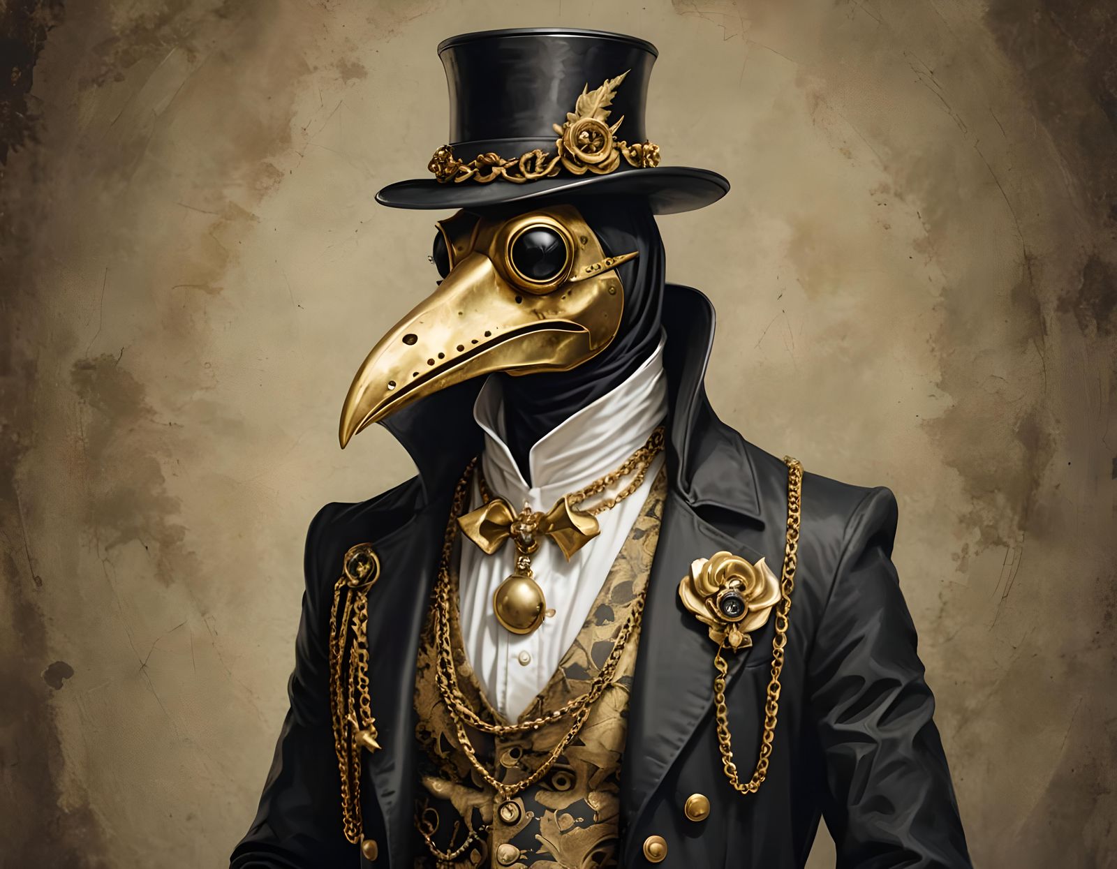 Plague Doctor in Golden Gucci and Top Hat