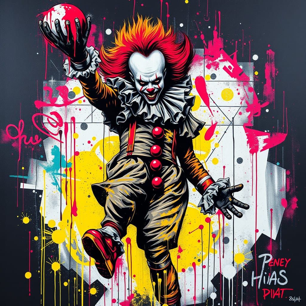 Dancing Clown in Vibrant Graffiti Art