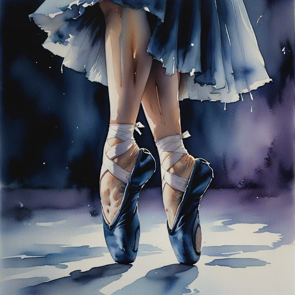 Ballet Dancer's Feet En Pointe in Watercolour