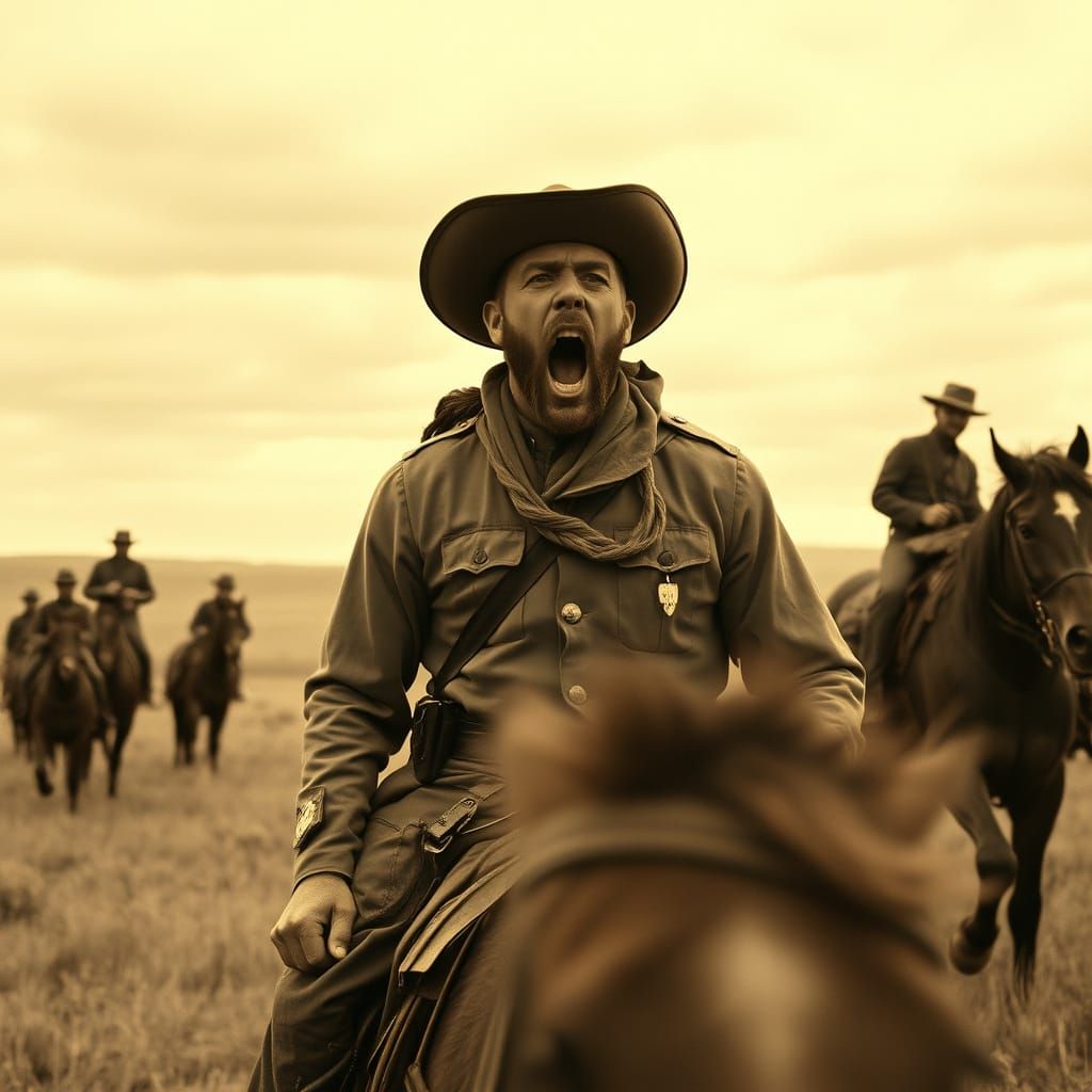 Sepia Portrait: U.S. Cavalry Officer's Rage