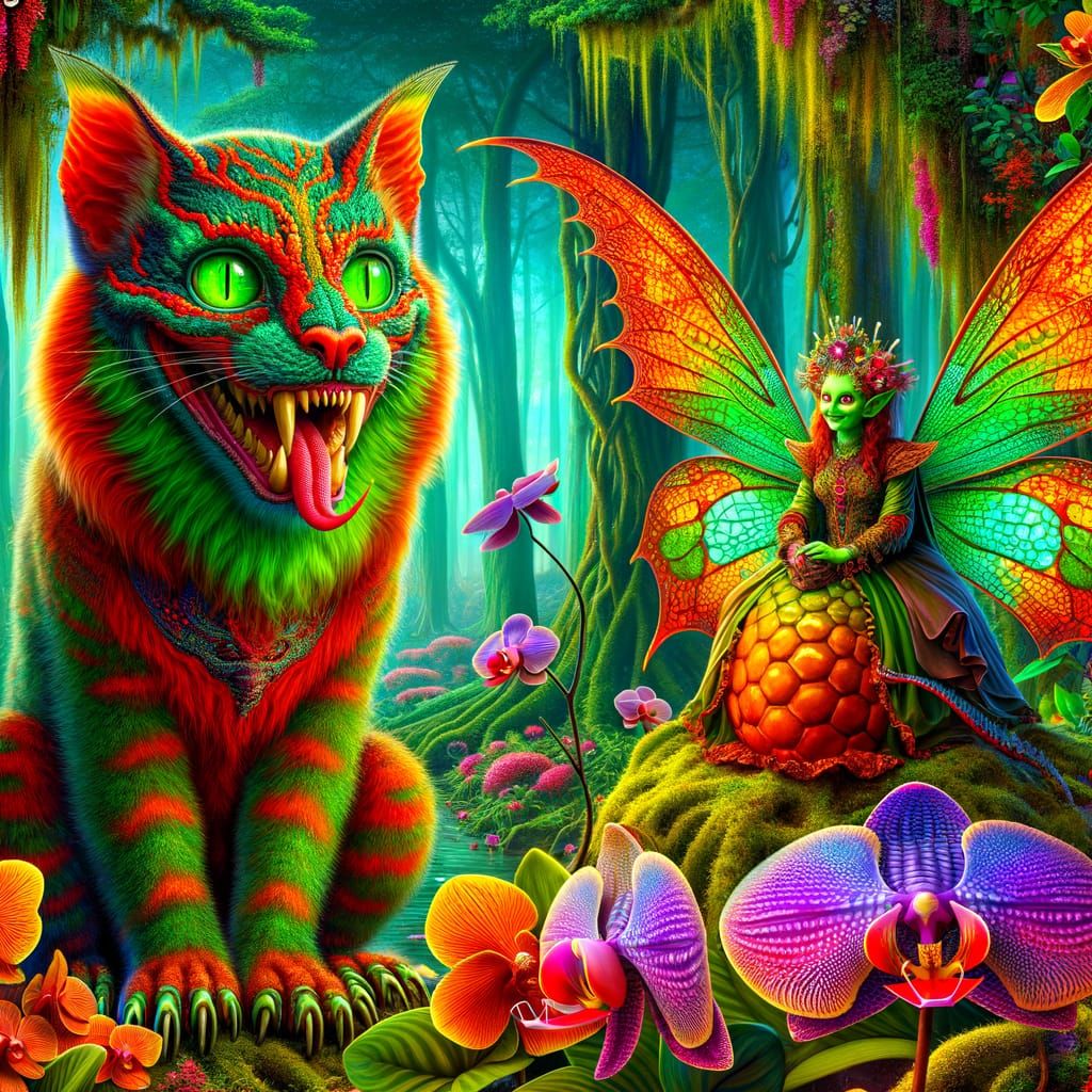 Uncanny Forest Party with Feline and Fairy