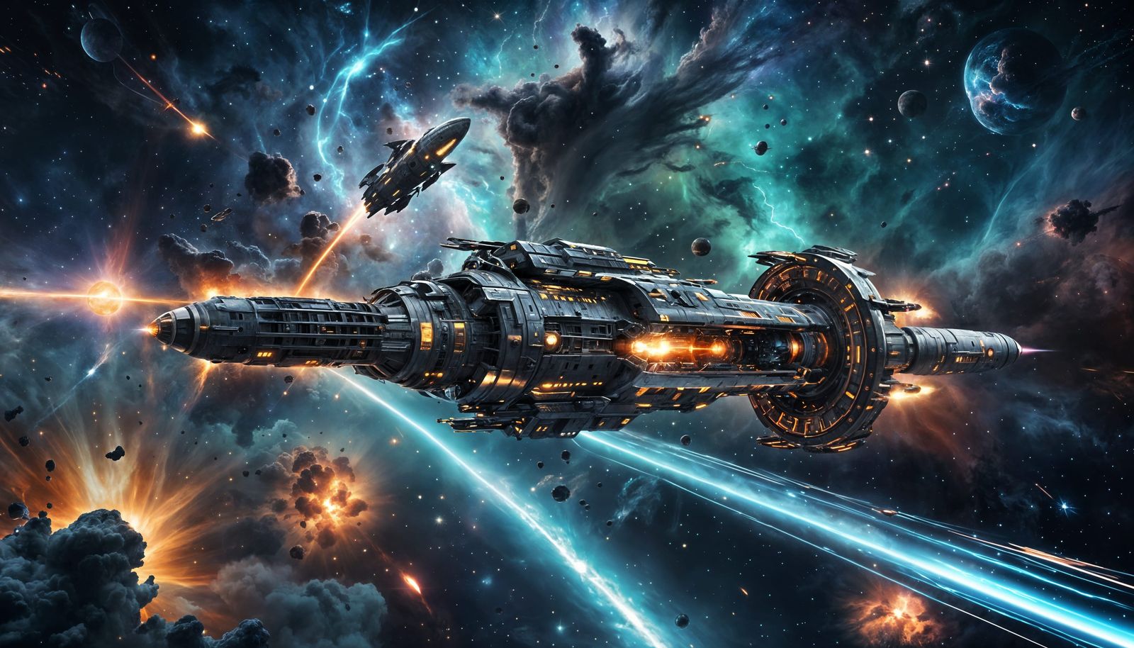 Glowing Spaceship Navigates Cosmic Wormhole in Deep Space