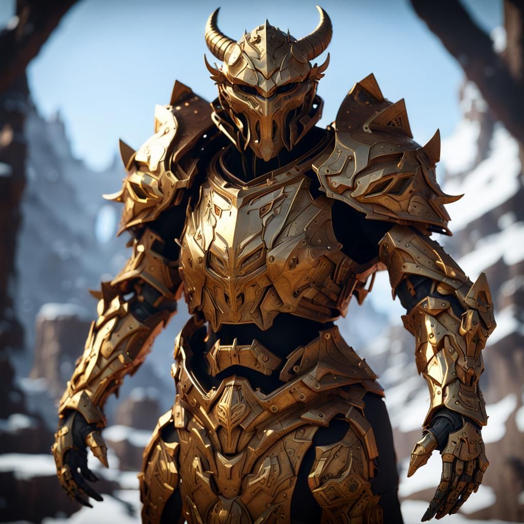 DragonBorn in Gold Mech Armor: Sci-Fi Cinematic Render