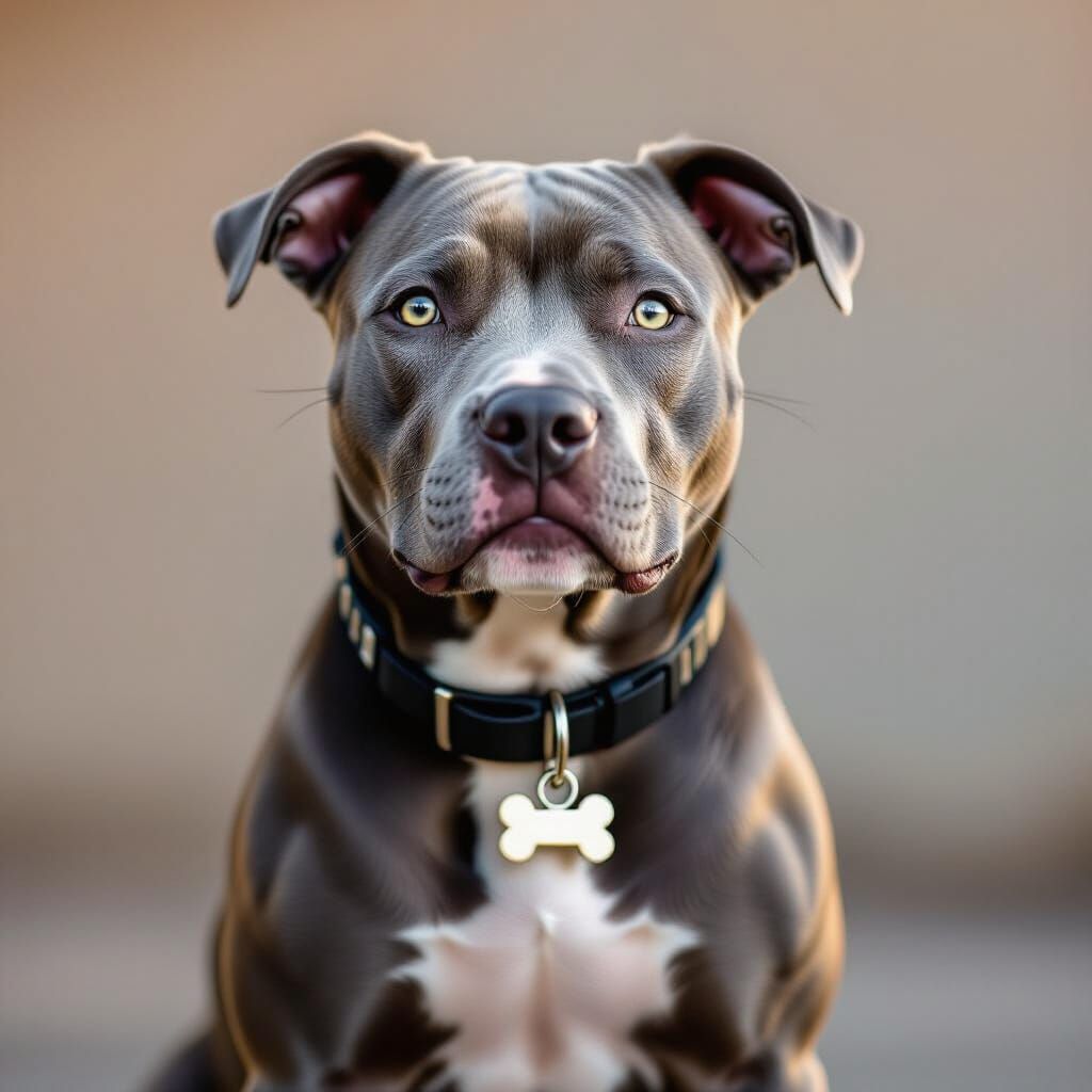 Confident Blue-Gray Pit Bull Portrait in Dramatic Lighting