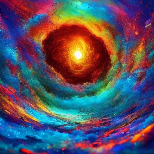 Alien Creature of Burning Water in Surreal Oil Painting