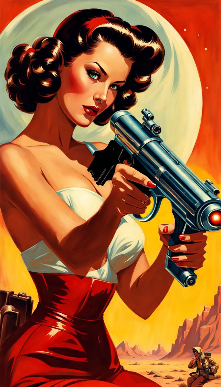 Sci-Fi Pinup Girl with Laser Pistol