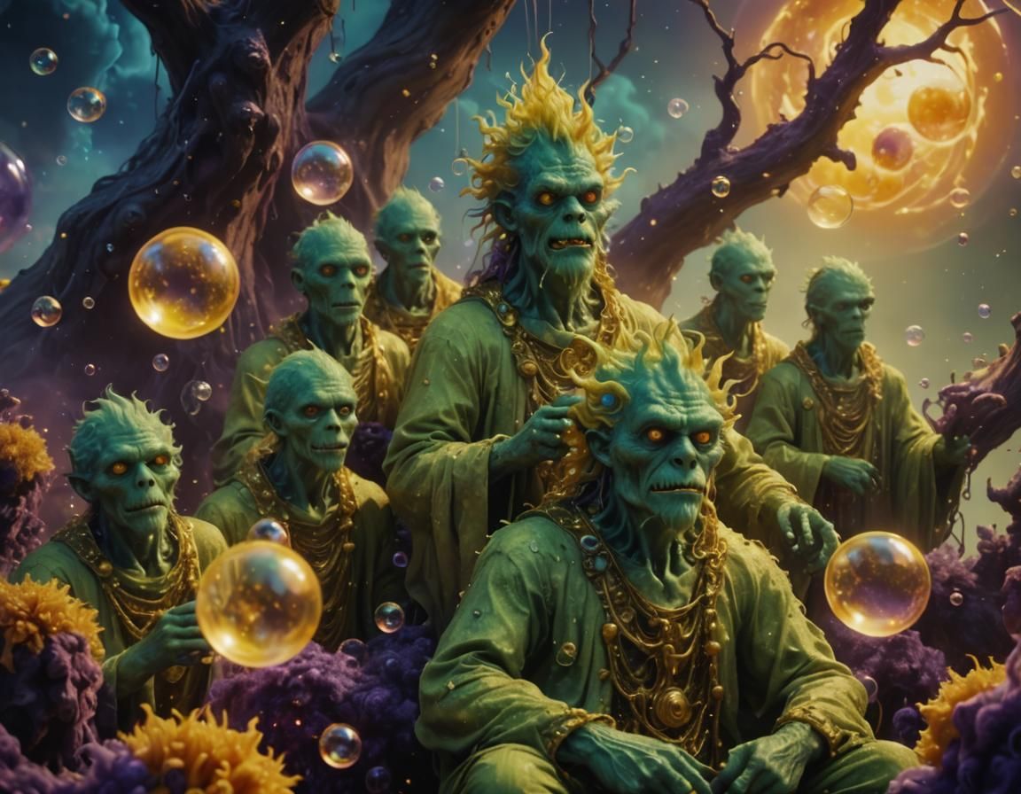 Surreal Hairy Monster in Dreamlike Violet Flames