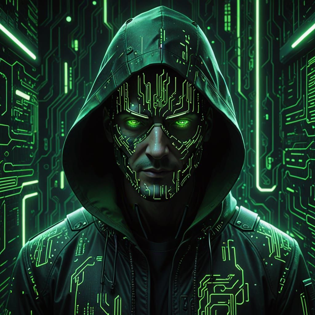 Cyberpunk Hacker in Neon Matrix as 3D Art