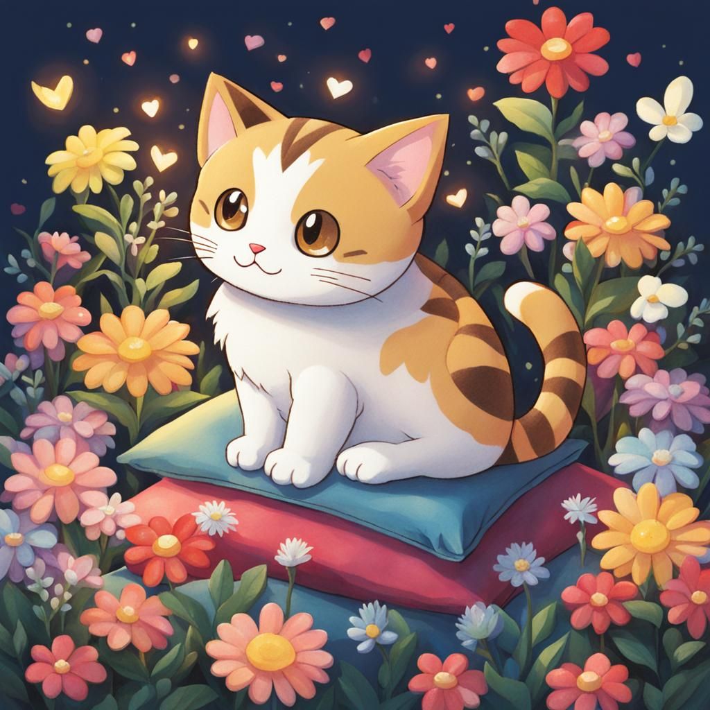 Cute Cat Pokémon Card Illustration