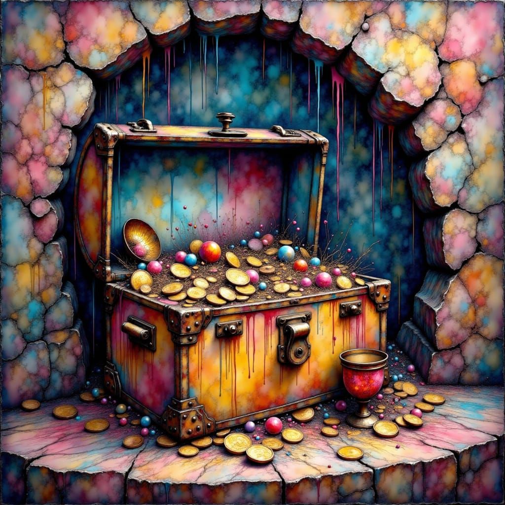 Pirate Treasure Chest in Abstract Expressionist Style