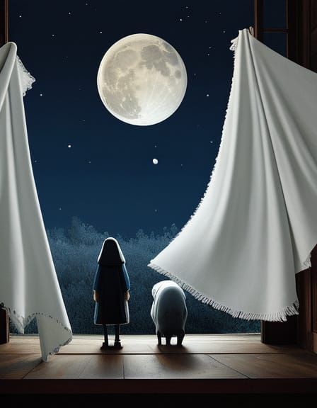 Lunar Tapestry in Midst of Starry Sky