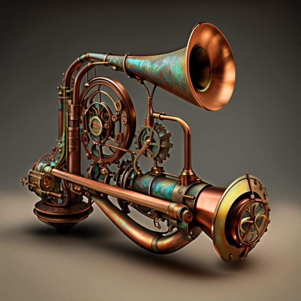 Steampunk Trombone with Brass and Copper Patina