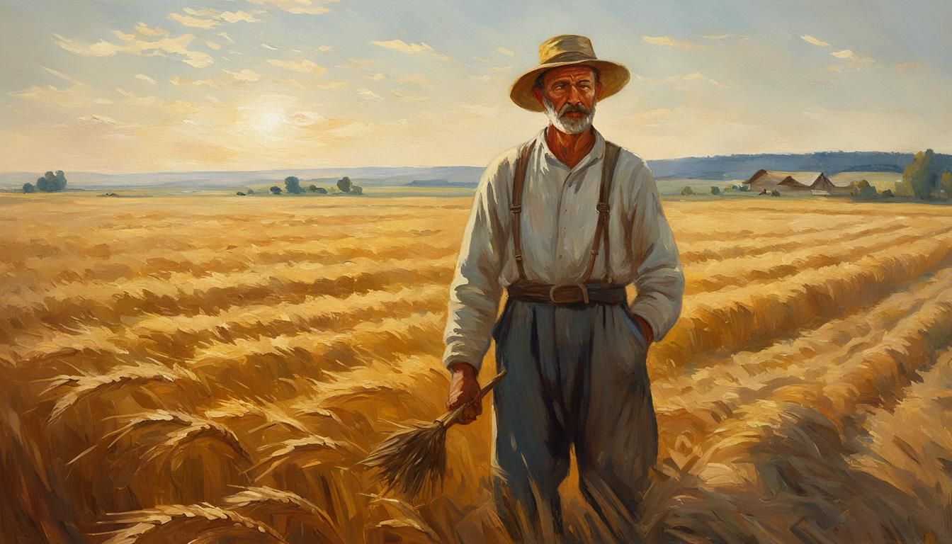 Ukrainian Farmer in Field, Historical Impressionism Portrait