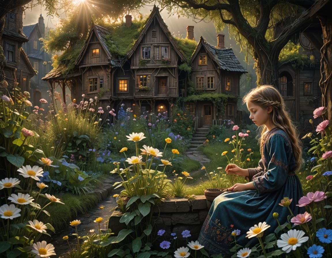 Intricate Blooming Garden Bathed in Sunbeams