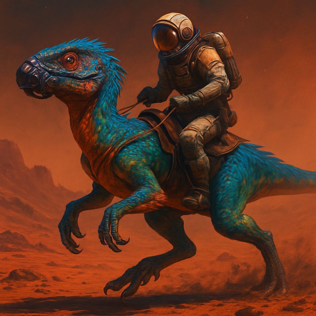 Cyberpunk Lizard Rider on Martian Plains