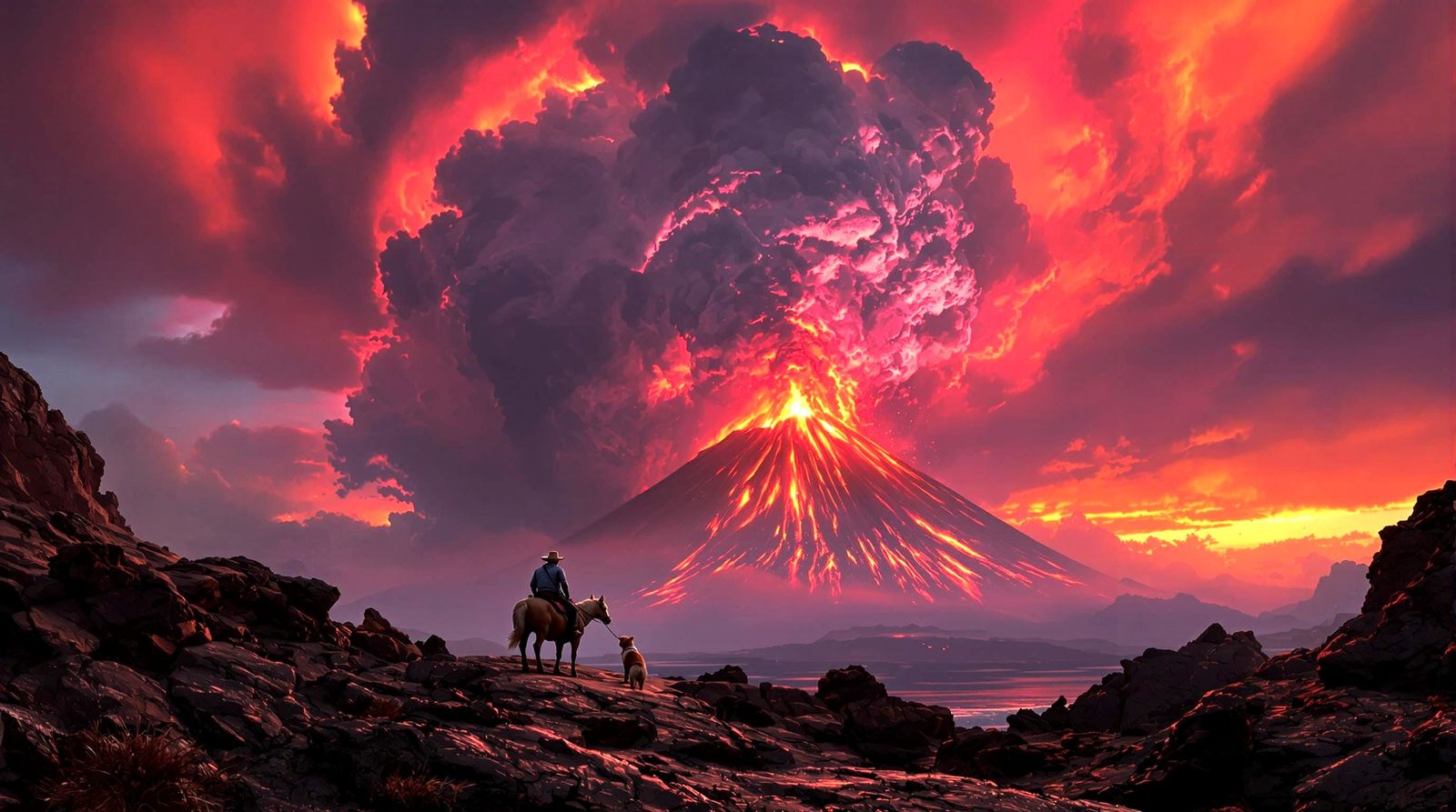 Epic Sunset Volcano Landscape in Cinematic Style