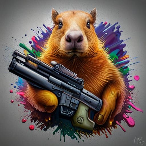 Capybara with Grenade Launcher in Graffiti Art Style