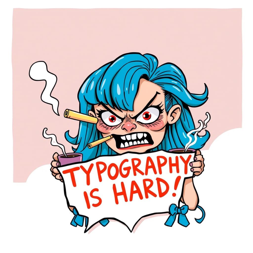 Frazzled Woman in Electric Blue Hair, Surrounded by Chaos