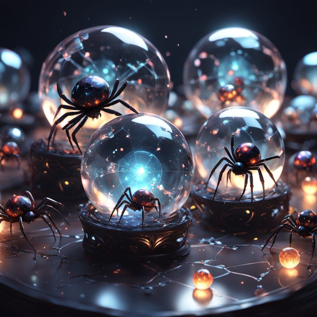 Crystal Spiders in Anime Style 3D Art