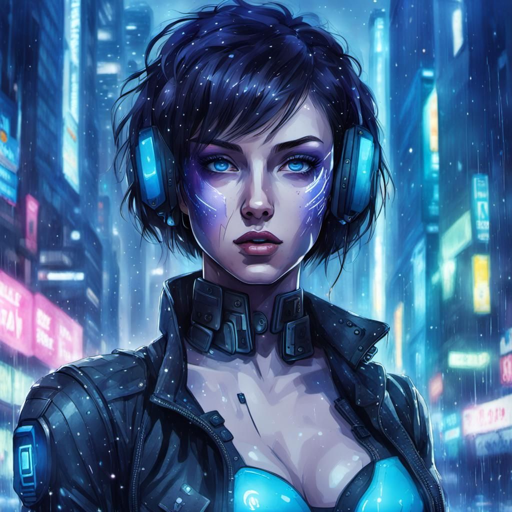 Cyberpunk Anime Boss Portrait in Watercolor