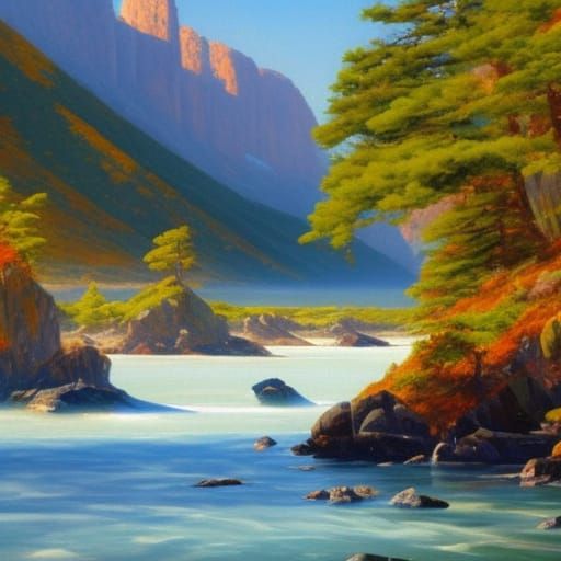 Rocky Shorelines: Gouache Oil Painting