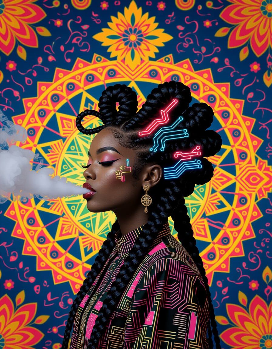 Cyberpunk Afro-Surrealism Portrait of a Woman