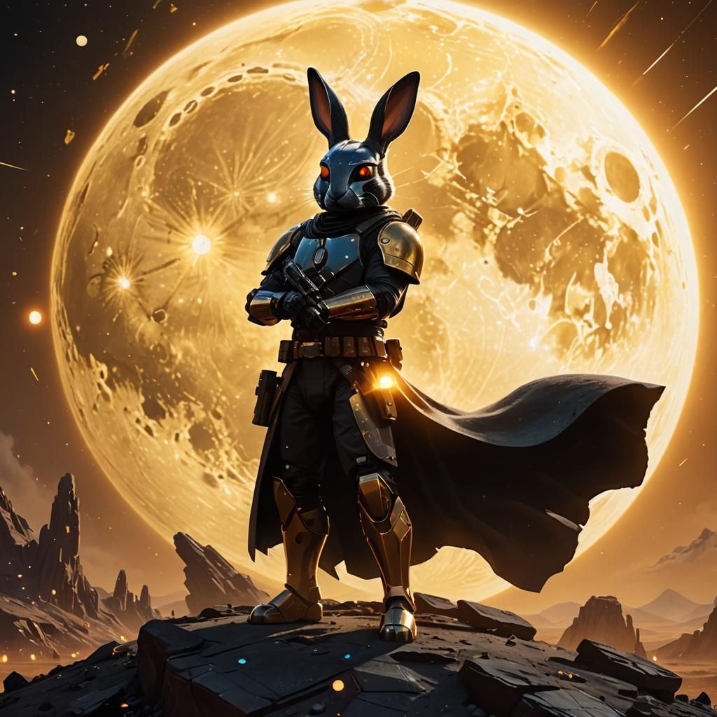 Black Rabbit Bounty Hunter on the Moon in Sci-Fi Style