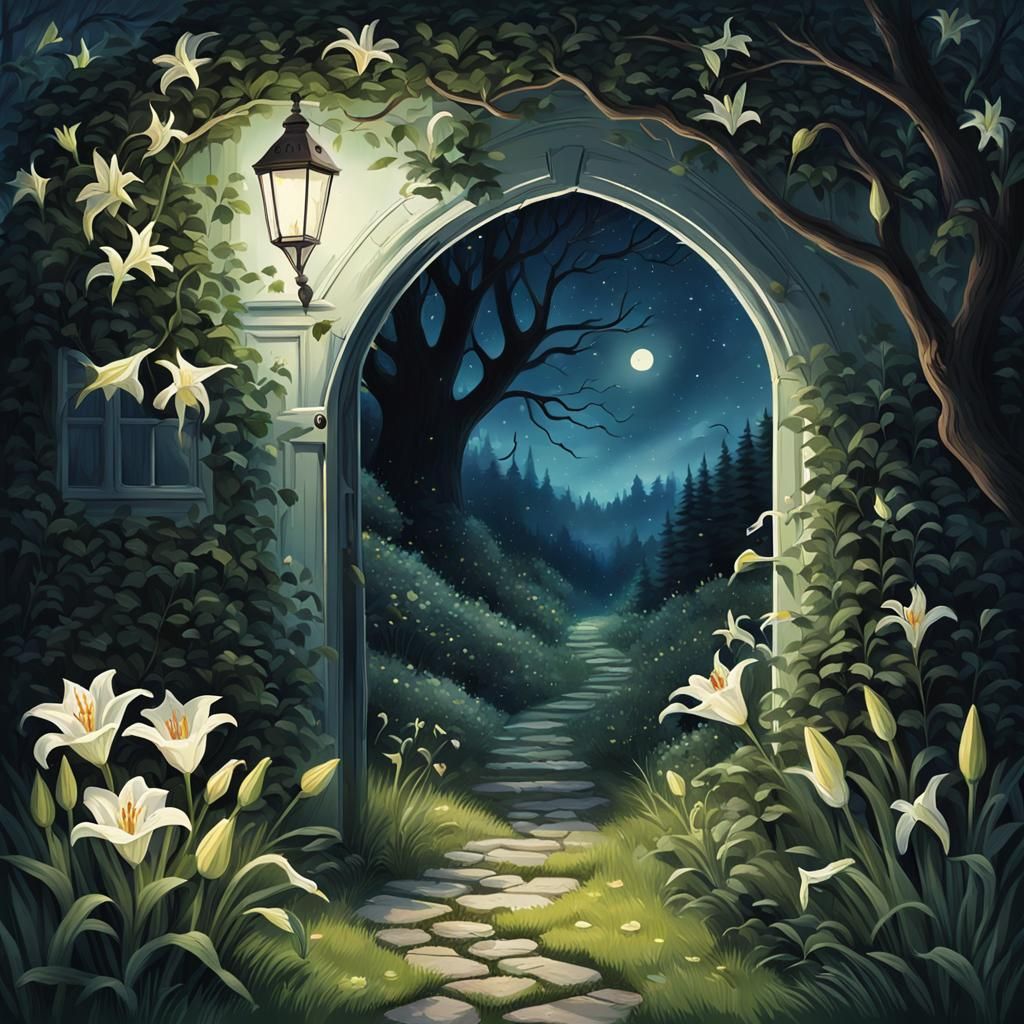 Ethereal Night Wanderer in Fantasy Garden