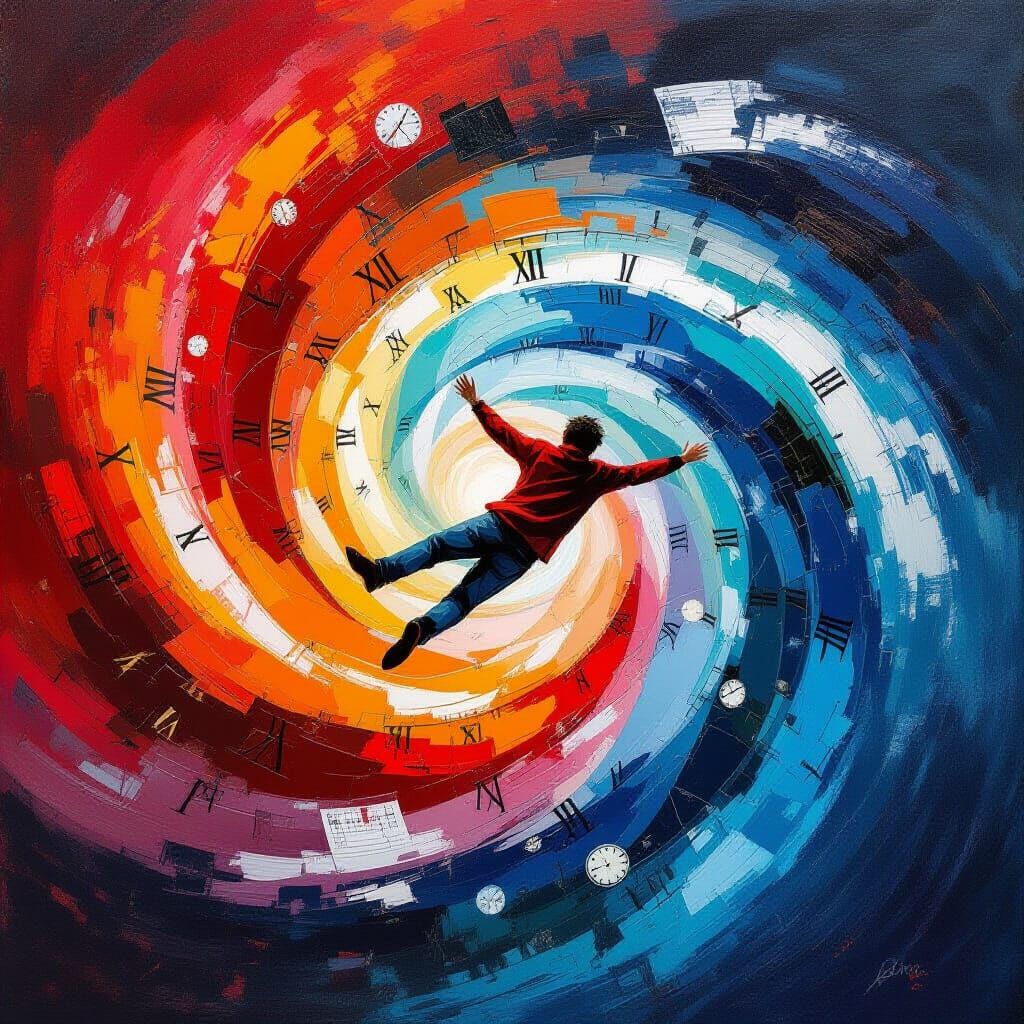 Abstract Expressionist Painting of Time Vortex Descent