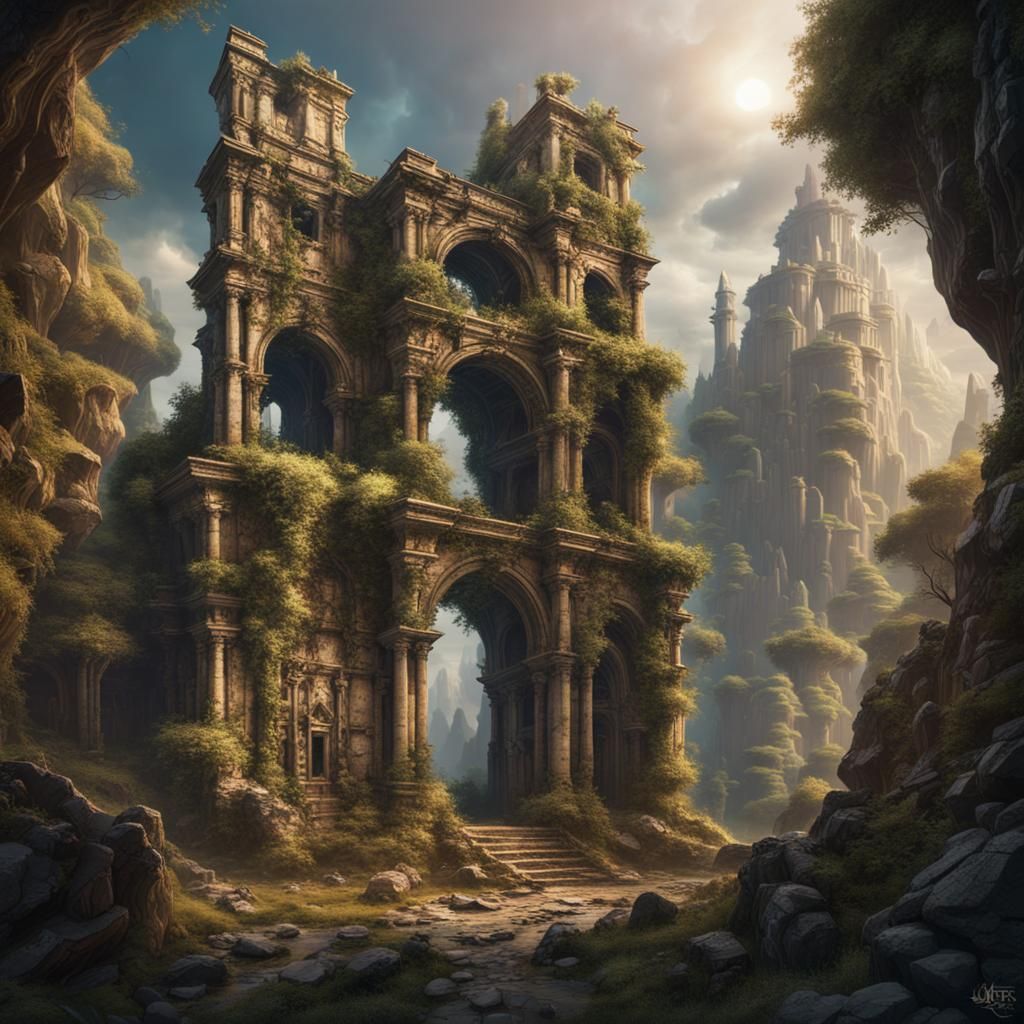 Ancient Ruins Emerge from Old Map: Fantasy Concept Art