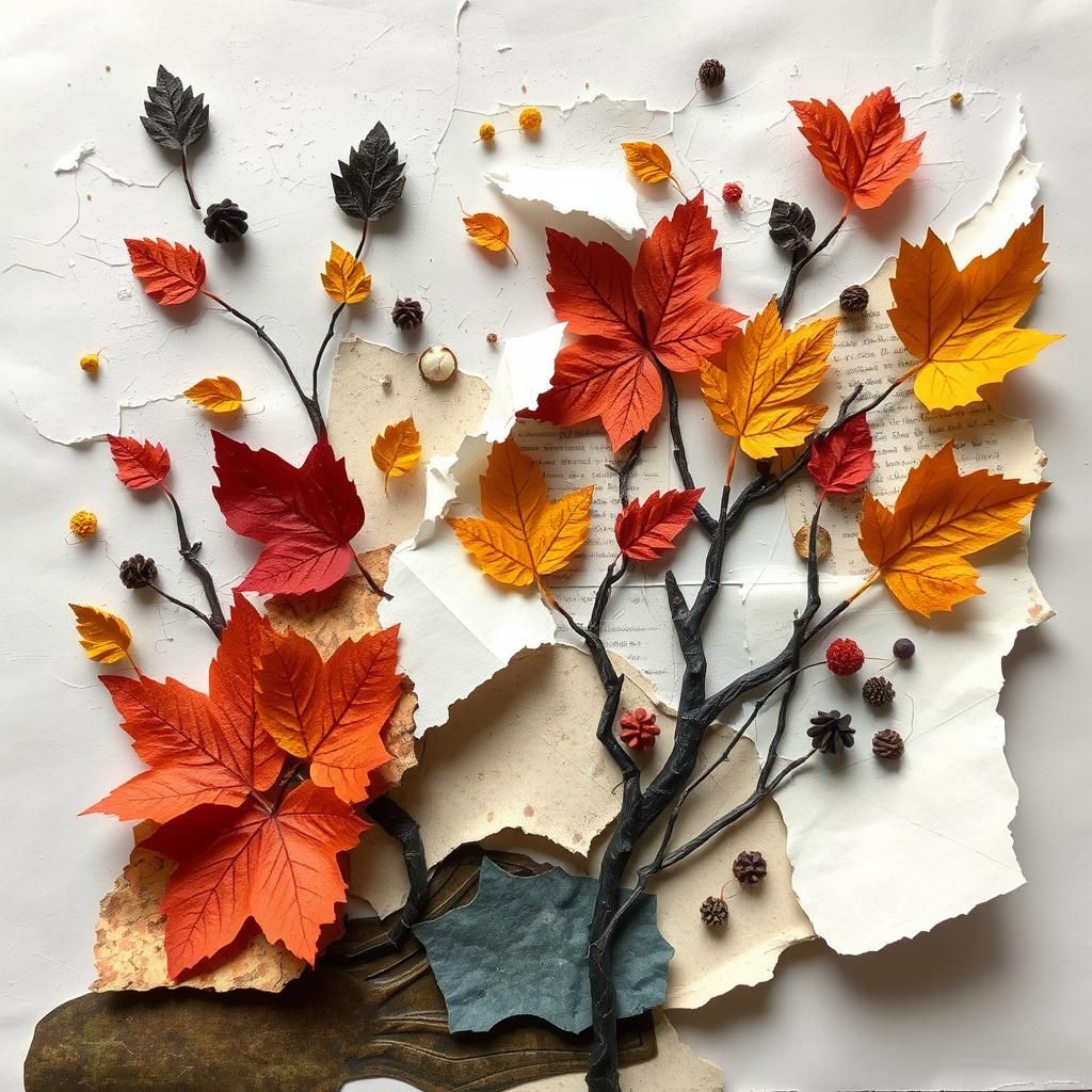 Abstract Papercraft Collage in Autumn Colors