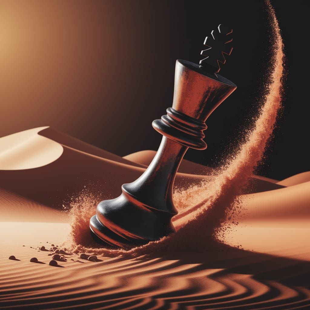 Chess King's Fall: Digital Art of Time and Defeat