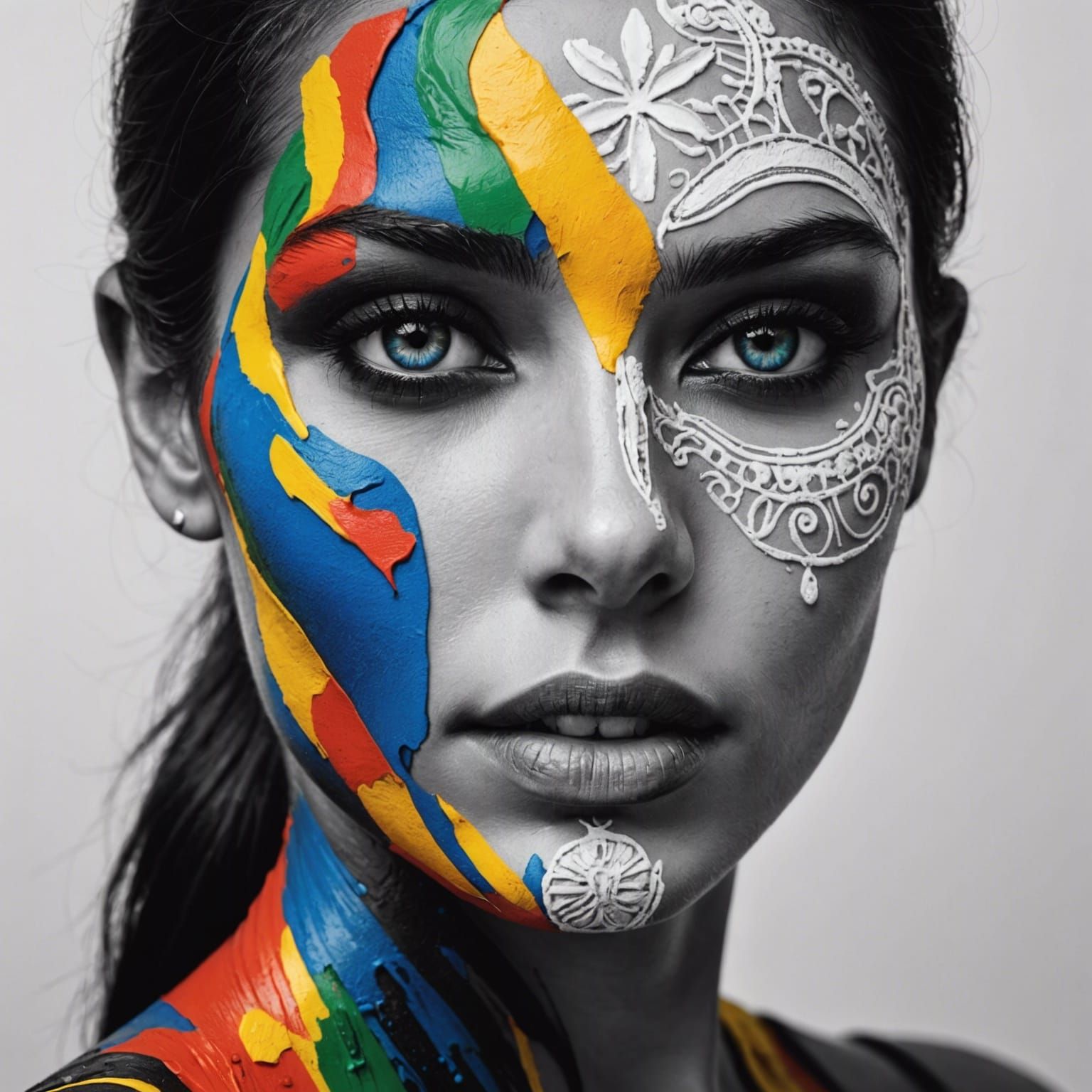 Woman's Face Half Covered in Acrylic Paint