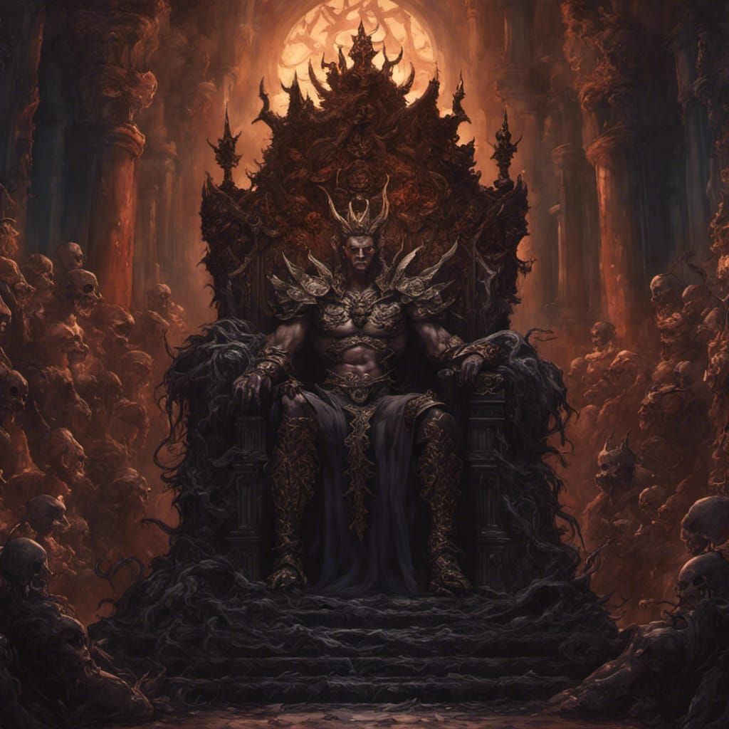 Demon Prince on Skull Throne, Dark Fantasy Art