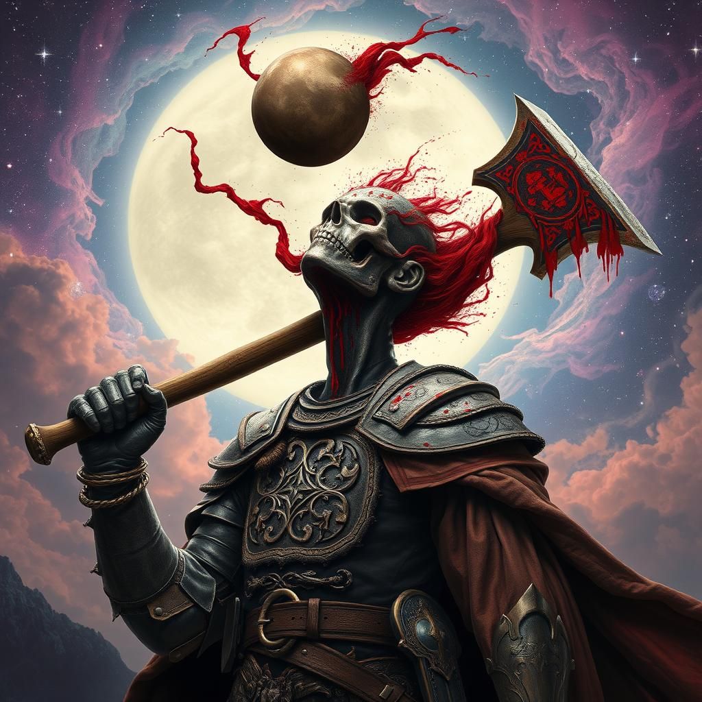 Medieval Executioner in Cosmic Surrealism Style
