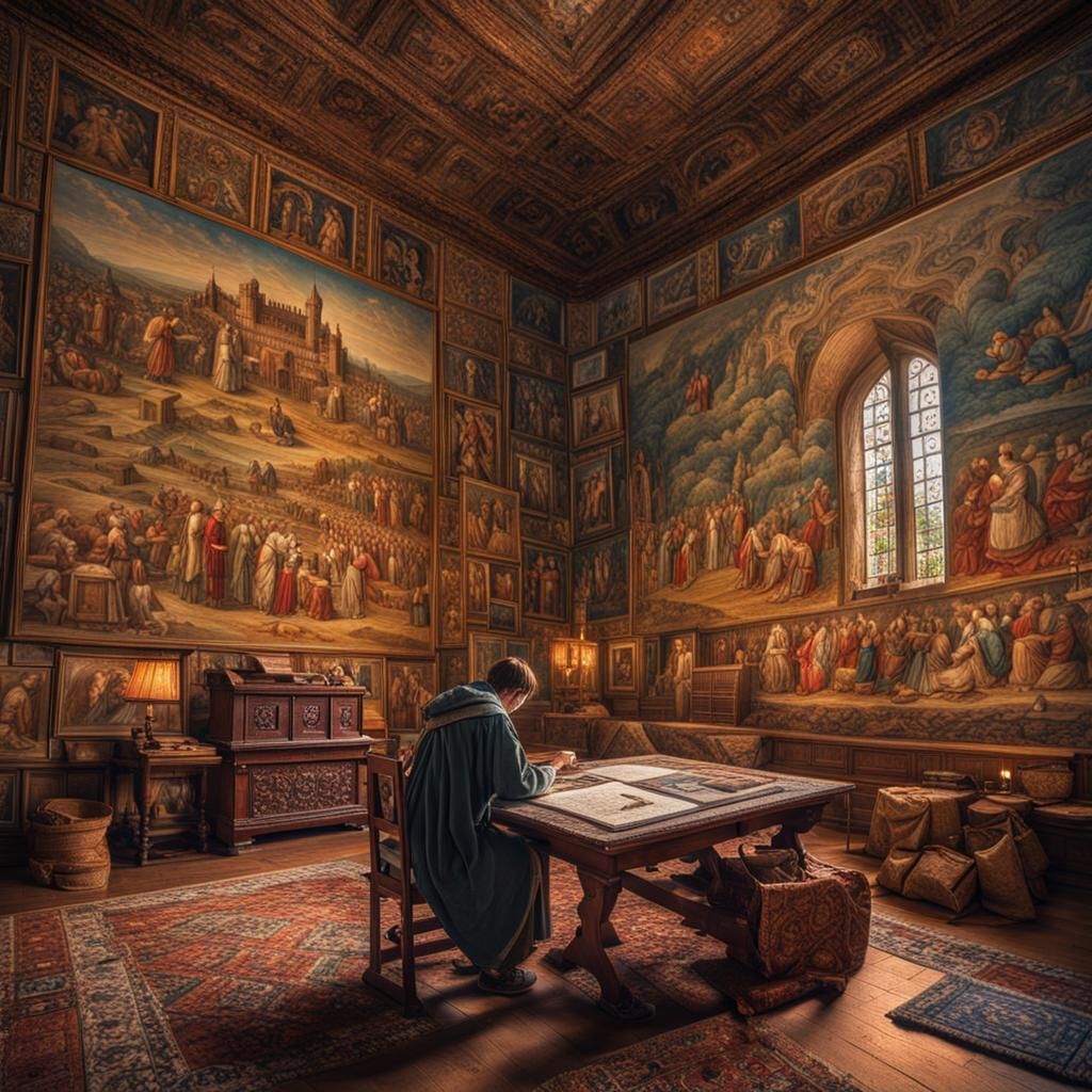 Medieval Artist's Hyperdetailed Living Room Sketch